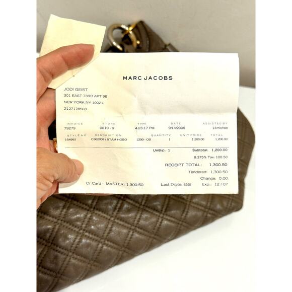 Marc Jacobs Quilted Leather Chain Stam Hobo Bag Olive Taupe Women's - Picture 14 of 16